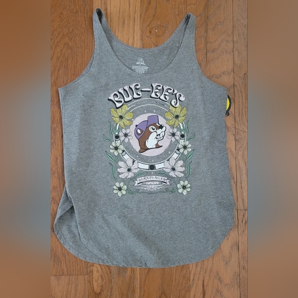 Gray Graphic Tank Top with Floral Chipmunk Design